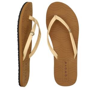 Womens Size 6 Vanilla Cream Slim Straps Gold Stud Wave Grip Textured Sole Thong